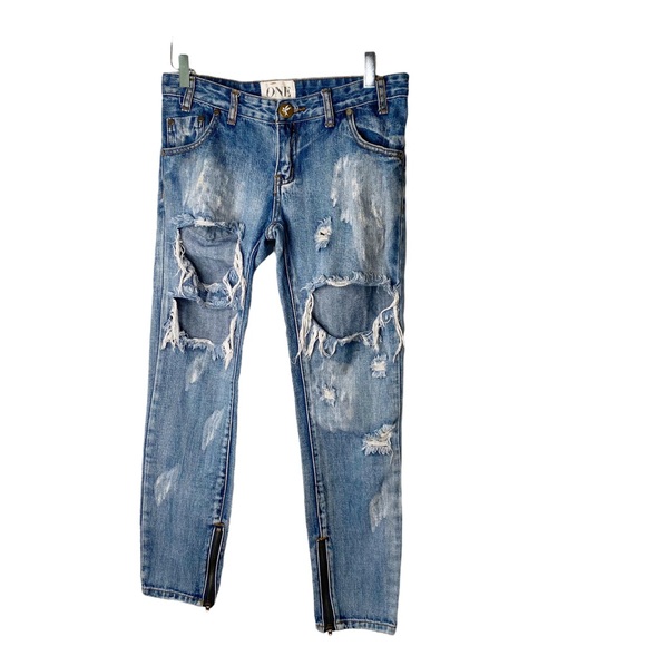 ONE TEASPOON Trashed Freebirds in Cobain Distressed Zip
Ankle Jeans size 26 - Picture 11 of 16